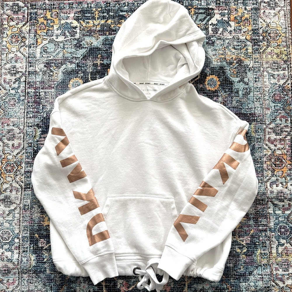 DKNY White and Gold Women's Hoodie Sweater